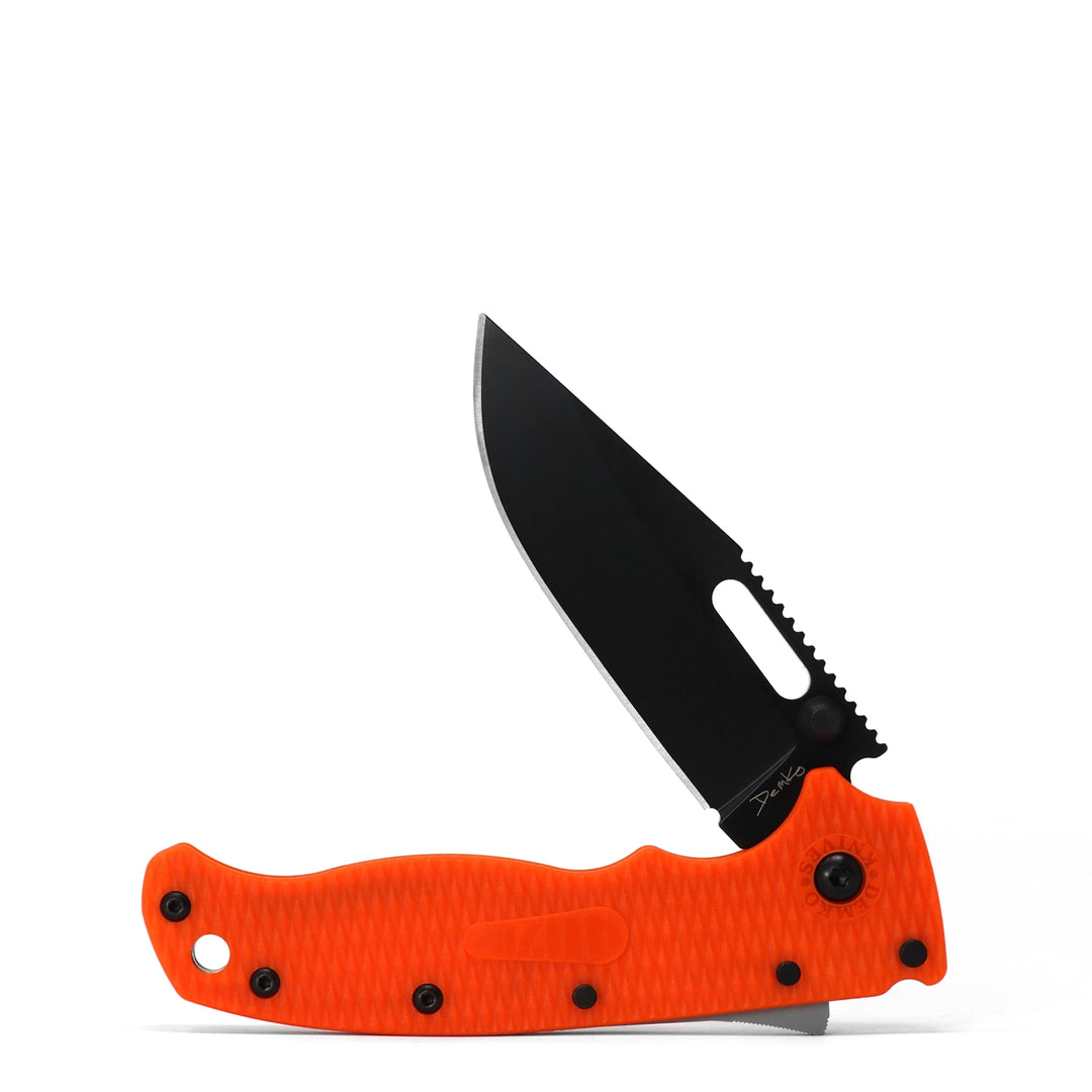 Demko AD 20.5 Shark Lock, Black DLC Blade, Orange Scales