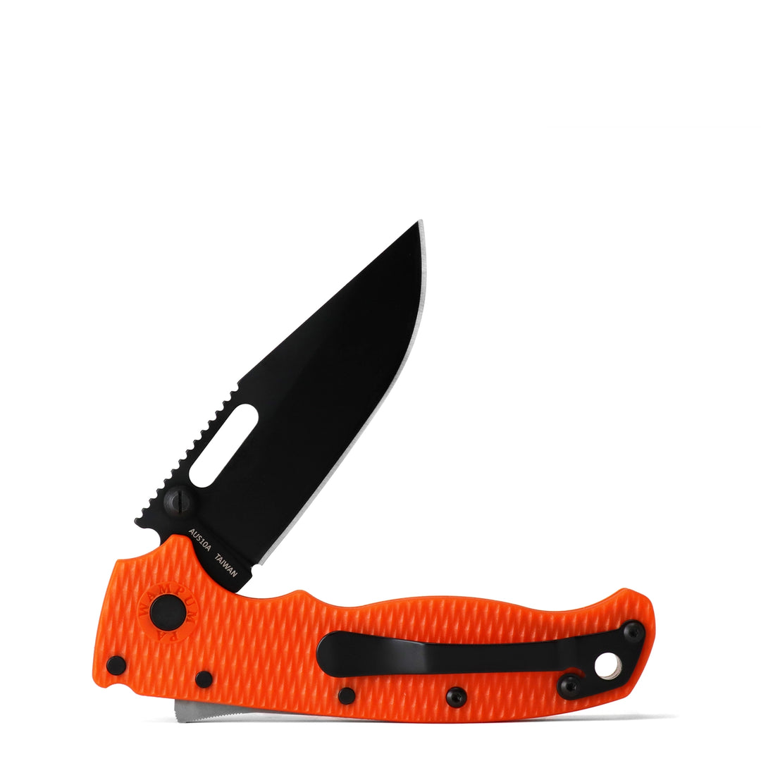 Demko AD 20.5 Shark Lock, Black DLC Blade, Orange Scales