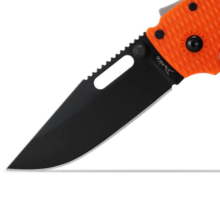 Demko AD 20.5 Shark Lock, Black DLC Blade, Orange Scales